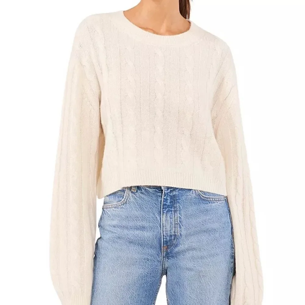1.STATE Crewneck Cable Knit White Long Sleeve Sweater Size Large